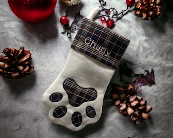 Paw Stocking- Cat Stocking - Dog Stocking - Personalized Christmas Stocking - Pet Stocking - Plaid Pet Stocking