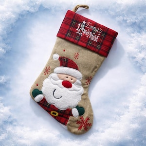 Personalized Baby's First Christmas Stocking 2026: Tartan Santa Design
