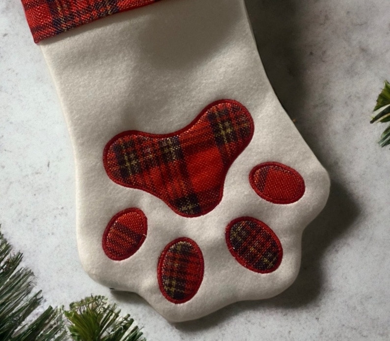 Paw Stocking Cat Stocking Dog Stocking Personalized Christmas Stocking Pet Stocking Plaid Pet Stocking image 3