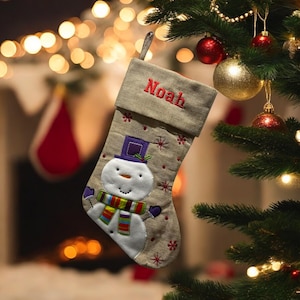 Hessian Snowman Stocking - Personalized Christmas Stocking - Snowman Stocking - Christmas Decor - Kids Christmas Stocking