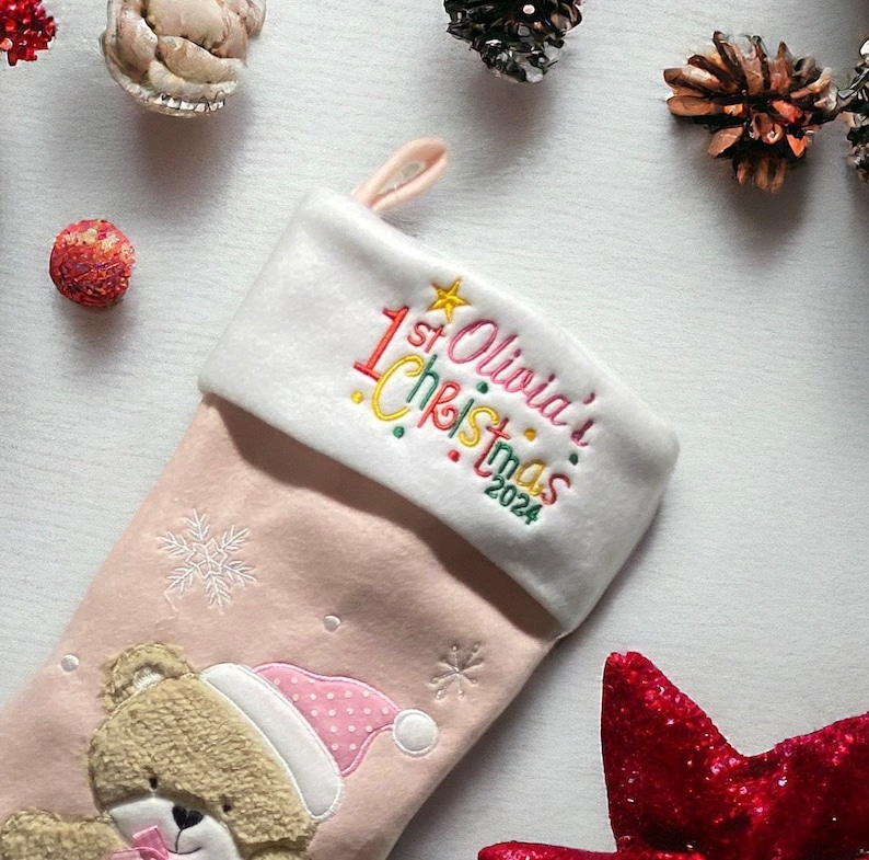 Baby Christmas Stocking Embroidered Stocking First Christmas Stocking 2024 1st Christmas Stocking 2024 First Stocking image 2