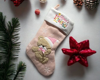 Baby Christmas Stocking - Embroidered Stocking - First Christmas Stocking 2024 - 1st Christmas Stocking 2024 - First Stocking