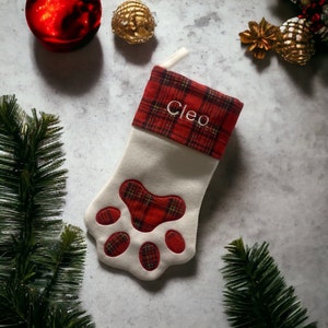 Paw Stocking Cat Stocking Dog Stocking Personalized Christmas Stocking Pet Stocking Plaid Pet Stocking image 1