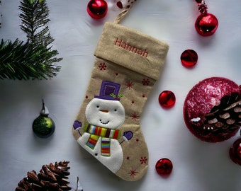 Hessian Snowman Stocking - Personalized Christmas Stocking - Snowman Stocking - Christmas Decor - Kids Christmas Stocking