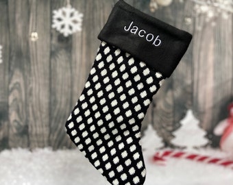 Knitted Stocking - Personalized Christmas Stocking - Black Stocking - Christmas Decor - Black Christmas Stocking