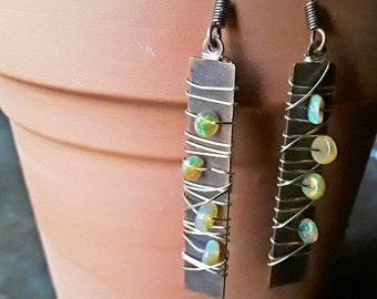 Fire Opal  Gold Wire Wrapped Copper Earrings