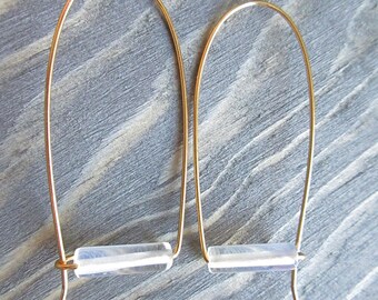Opalite Modern Hoop Earrings Gold