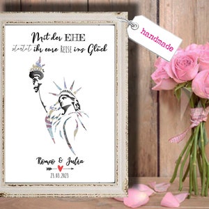 Cash gift WEDDING Honeymoon Travel voucher USA New York Statue of Liberty