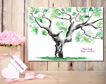 TAUFBAUM Tree of Life Hand Painted Canvas Fingerprint Picture Guest Book