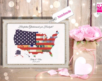 Money Gift WEDDING Map USA Travel Voucher