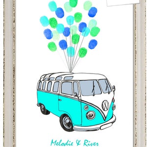 WeddingTree Handzeichnung VW Bus Luftballon fingerprint Bild Hochzeit Gästebuch Bild 2