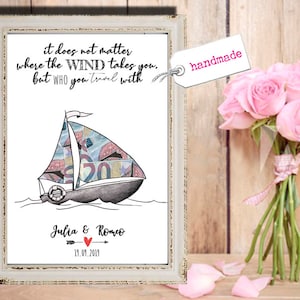 Regalo in contanti MATRIMONIO Barca a vela Buono viaggio Mappa del mondo
