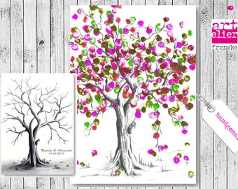 Wedding Tree hand painted canvas wedding tree fingerprint picture guest book