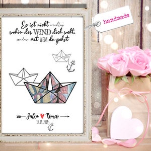 Cadeau en argent MARIAGE Lineart PAPER BOAT bon de voyage