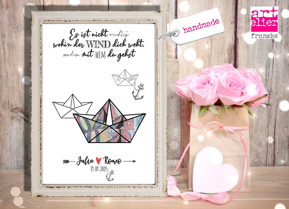 Geldgeschenk HOCHZEIT Lineart PAPIERSCHIFFCHEN Reisegutschein Etsy.de