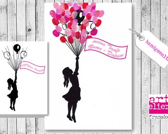 BAPTISM TREE Hand Drawing Girls Balloons Fingerprint Image