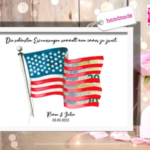 Cadeau d'argent MARIAGE USA drapeau carte bon de voyage