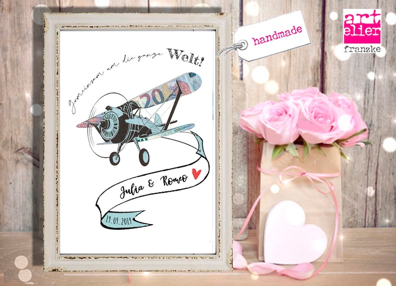 Geldgeschenk HOCHZEIT Weltkarte Flugzeug Reisegutschein Etsy.de
