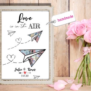 Cadeau en argent MARIAGE Lineart PAPER AVION Bon de voyage