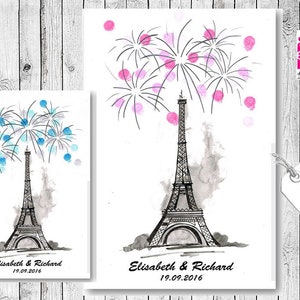WeddingTree hand painted canvas Eiffel Tower fingerprint picture wedding guest book