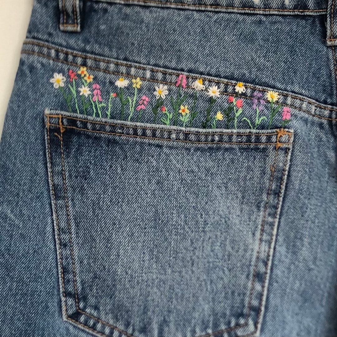Hand Embroidered Floral Zara Jeans - Etsy