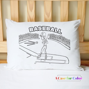 DIY Baseball Coloring Pillowcase, Sports Bedding, Little League Team Gift, Sleepover Craft, Unique Fan Decor, Screen-Free Activity