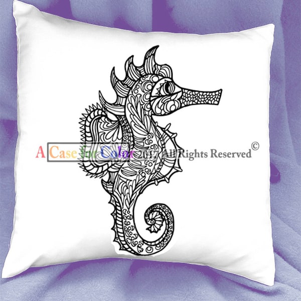 Seahorse Coloring Project|Pillowcase|15 x 15 Throw Pillow Cover|DIY Project|Fabric Markers|Fabric Paint|Super Fun Project|Fun Gift + Markers