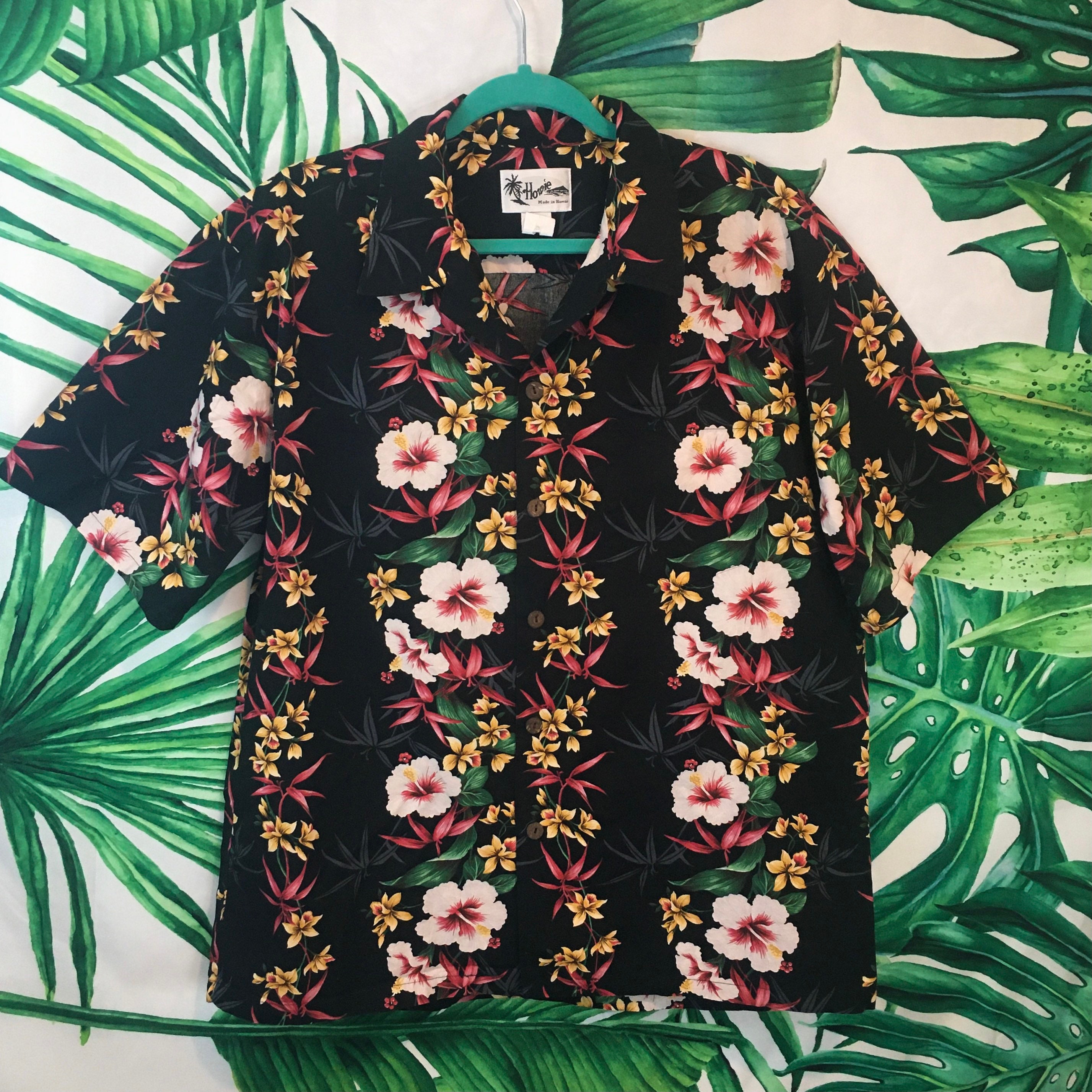 Vintage Howie Men's Hawaiian Shirt Floral Lei Black | Etsy