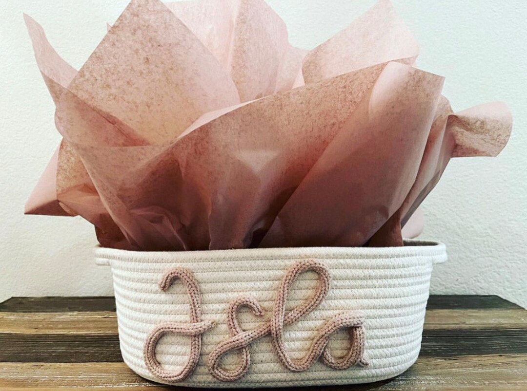 PERSONALIZED Baby Shower Gift Basket Customized Rope Name - Etsy