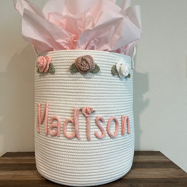 Personalized Rope Hamper, Mothers Day, Mom Gift, Toy Box, Playroom Storage, Rose Hamper, Personalized Toy Box, Baby Shower Gift