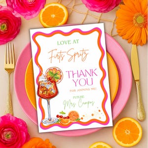 Bridal Shower Thank You Card • Printable Reception Table Card • Aperol Spritz Theme • Love at First Spritz • Citrus Cocktail Decor