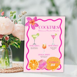 Bunte Florale Getränke Menü Vorlage, Signature Drink, druckbare Getränke Schild, bearbeitbare Barkarte, Signature Drink, Tropischer Cocktail