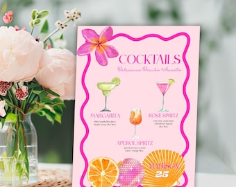 Colorful Floral Drinks Menu Template, Featured Signature Drink, Printable Drinks Sign, Editable Bar Menu, Signature Drink, Tropical Cocktail