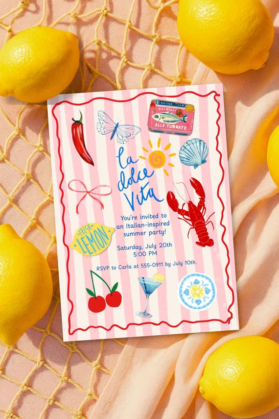 La Dolce Vita Summer Party Invitation • Retro Italian Printable • Mediterranean Birthday Invite • Editable Canva Template • Coastal Theme