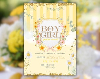 Gender Reveal Invitation Template | Butter Yellow Gender Reveal Invitation | Editable Canva Template | Boy or Girl Party Digital Invitation