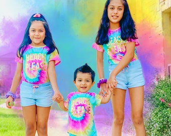 Beach Pleace Graphic Tie dye shirt, Summer family shirt, Beach Matching tees, Vacation shirt.