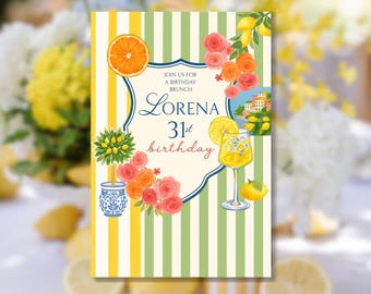 Amalfi Coast Birthday Invitation Template, Lemon Citrus Printable, Mediterranean Blue Tile Party, Tuscan Italian Summer Theme, Editable