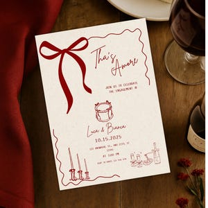That’s Amore Engagement Party Invitation • Italian Theme Bridal Shower Invite • Red Bow Editable Template Canva • Romantic Hand Drawn Style