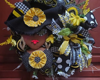 Summer wreath, everyday wreath, bee theme wreath, African American wreath,