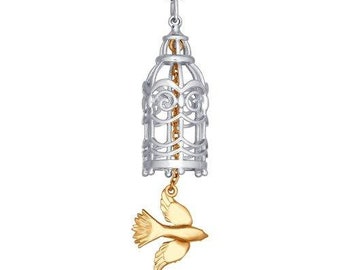 SOKOLOV - Bird In A Cage Necklace - Sterling Silver 925 And Gold Plated Silver