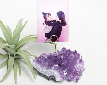 Amethyst Crystal Photo or Picture Stand for Home or Office, Name Card Holder, Modern/Minimalist Photo Display, Bedside Photo Stand