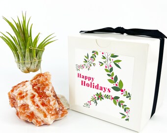 Einzigartige Frohe Feiertage Geschenk Kristall Luft Pflanzenhalter, Roter Calcit Geode Kristall Beinhaltet Gesunde Pflanze und Geschenkbox, Sinnvolles Geschenk für Sie