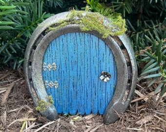 Fairy Door- Sparkly Blue with Moss, Elf Door, Gnome Door