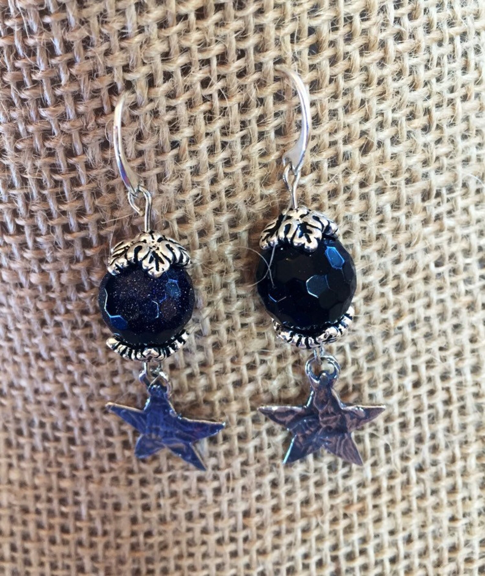 375 Starry Night Blue Goldstone Earrings Etsy