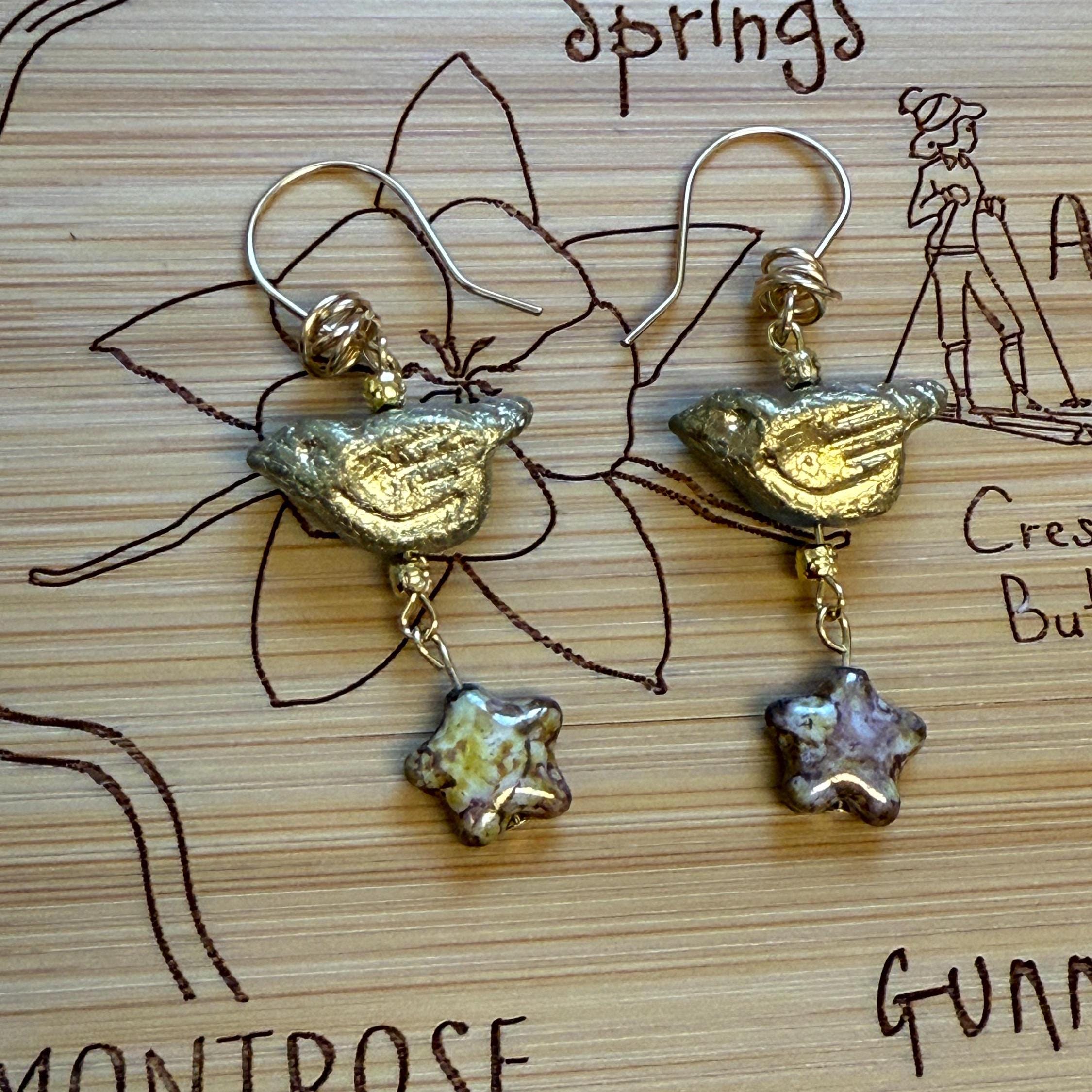 1350 - 金の鳥のイヤリング - Etsy 日本