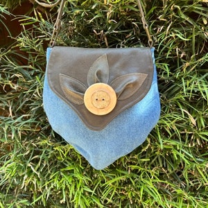 Denim Acorn Cross body with Olive Leather Accents