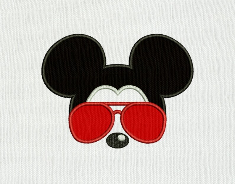 hus vp3 jef pes exp Mouse With Glasses Applique design sew dst