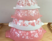 Pyrex Gooseberry Cinderella Mixing Bowls Set of 4 Pink Nesting Bowls 441-442-443-444