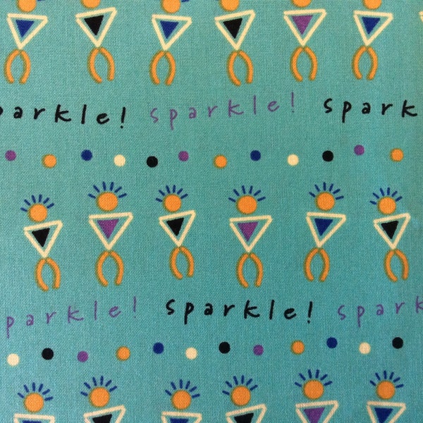 Vintage Aqua Sparkle Diamonds Fabric    FAT QUARTER The Art of Healing Moonlight Creation  Jesse Spirit  18” X 22”