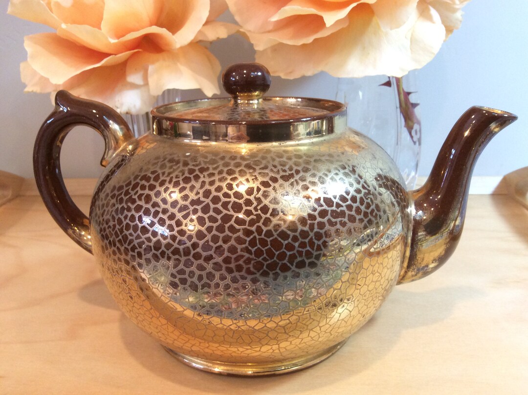 Mint Vintage Brown Betty Teapot Gold Crackle With Brown Etsy